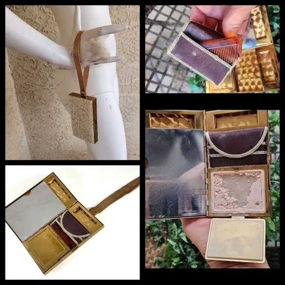 1950s Vintage CONFETTI Lucite COMPACT Carry Triple Vanity Case Clutch - Picture 2 of 16